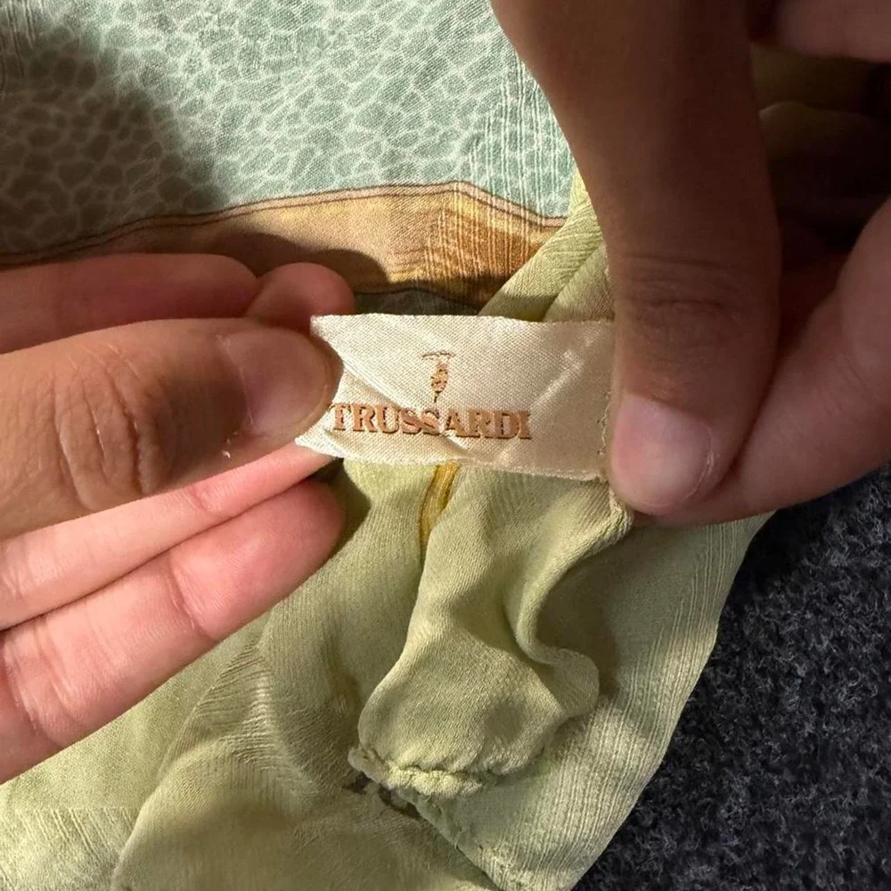 Trussardi Vintage Belt Print Silk Square Scarf Green Italian Luxury Accessory